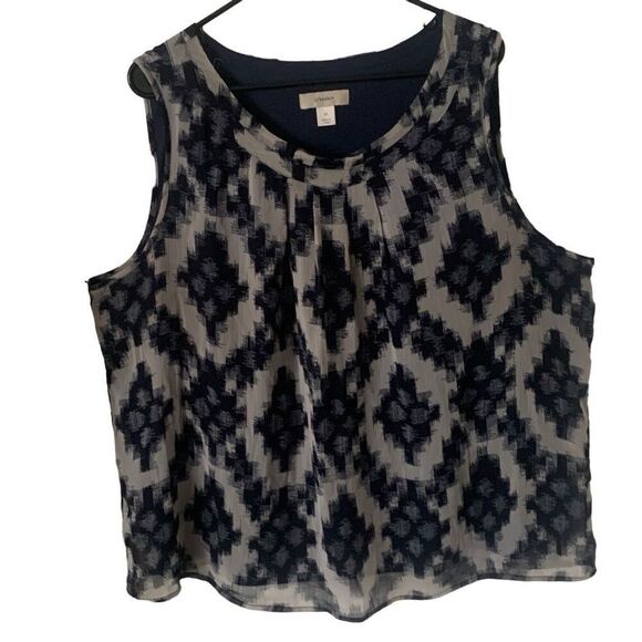 Pre Owned Women’s CJ Banks Sleeveless Blouse Geometric Blue White Sz XXL - Picture 1 of 10